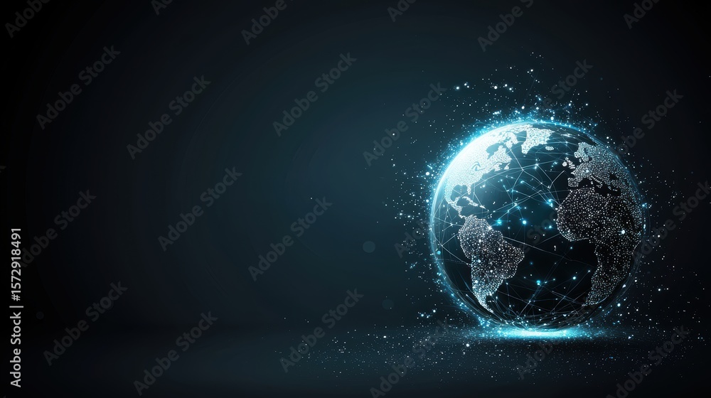 Poster globe global connectivity and networking 3d globe with glowing lines representing air traffic routes