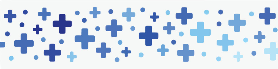A seamless pattern of various blue crosses and dots on a light background creating a playful and modern design element