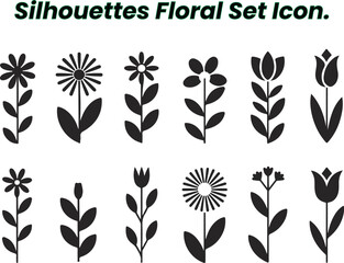 Set of floral silhouettes featuring decorative flower, leaf, elements perfect for tattoo vintage art designs vector.