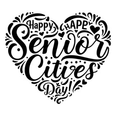 Obraz premium Happy Senior Citizens Day decorative graphic design. Heart-shaped design with stylized lettering. General public. Suitable for advertising, social media posts, or print materials.