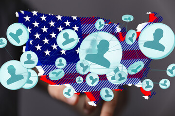 Visual representation of social network connections across the United States. Ideal for articles...