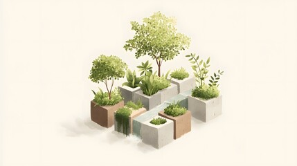 Minimal isometric illustration of green infrastructure