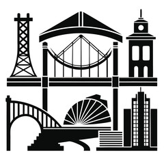 Architectural Silhouettes A Cityscape of Landmarks Bridges and Buildings