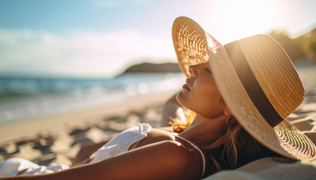 Kobieta opala się na plaży