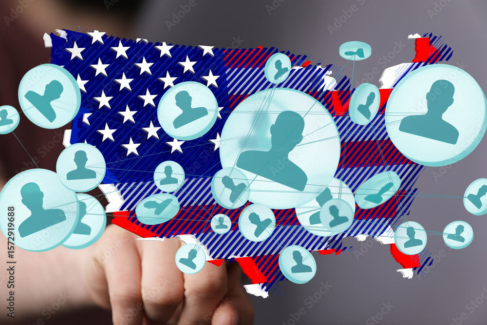 Poster visual representation of a connected us citizen network. ideal for social media, community, and netw