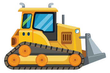 Cartoon Bulldozer Heavy Equipment Vehicle Ready to Work Construction and Earth Moving with Tracks and Blade
