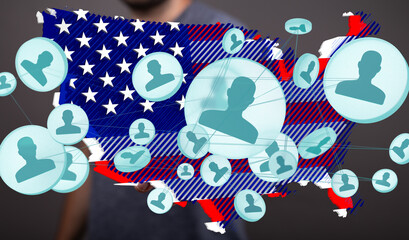 Obraz premium Visual representation of social network connections across the United States. Ideal for business, technology, and social media.