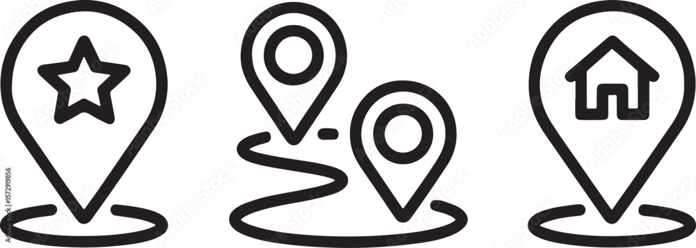 Poster map location icons featuring star, route, and home symbols displaying a variety of navigation and lo