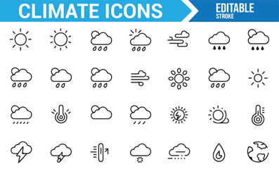 Climate and Weather Icons for Sun, Rain, Snow, Lightning, and More