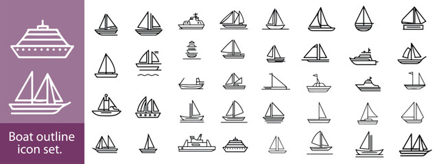 boat icon design set,Ship and Boat Icons. Contains such icons as Contains such icons as yacht, cruise, cargo shipping, ferry, schooner, water scooter,Boat outline icon set.