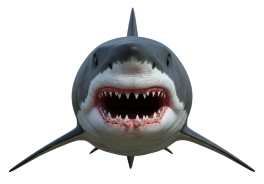 Isolated Great White Shark Head-on View Jaws Open