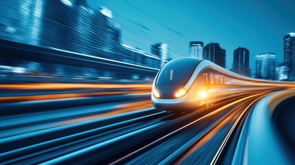 Train High Speed Motion Blur Close up of a hyperloop train front, blurred surroundings highlighting its swift movement