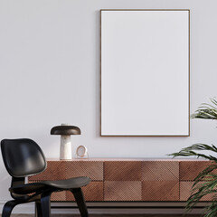 Mock up poster in working space, minimalistic design, 3d illustration.