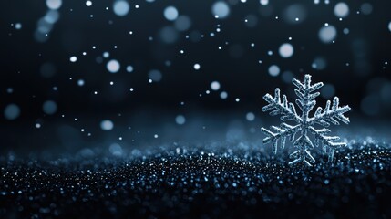 Sparkling Snowflake on Dark Backgrounds Abstract sparkling snowflake pattern on a black background, adding a touch of elegance and mystery