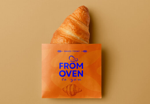 Croissant Packaging Label Mockup &ndash; Realistic Bakery Sleeve Template with Front Branding Display
