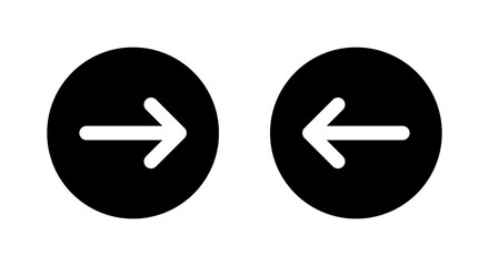 Right and left arrow icon in black circle. Forward and back sign. Next and previous symbol