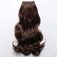 Single piece clip in shinny brown wavy synthetic hair extensions