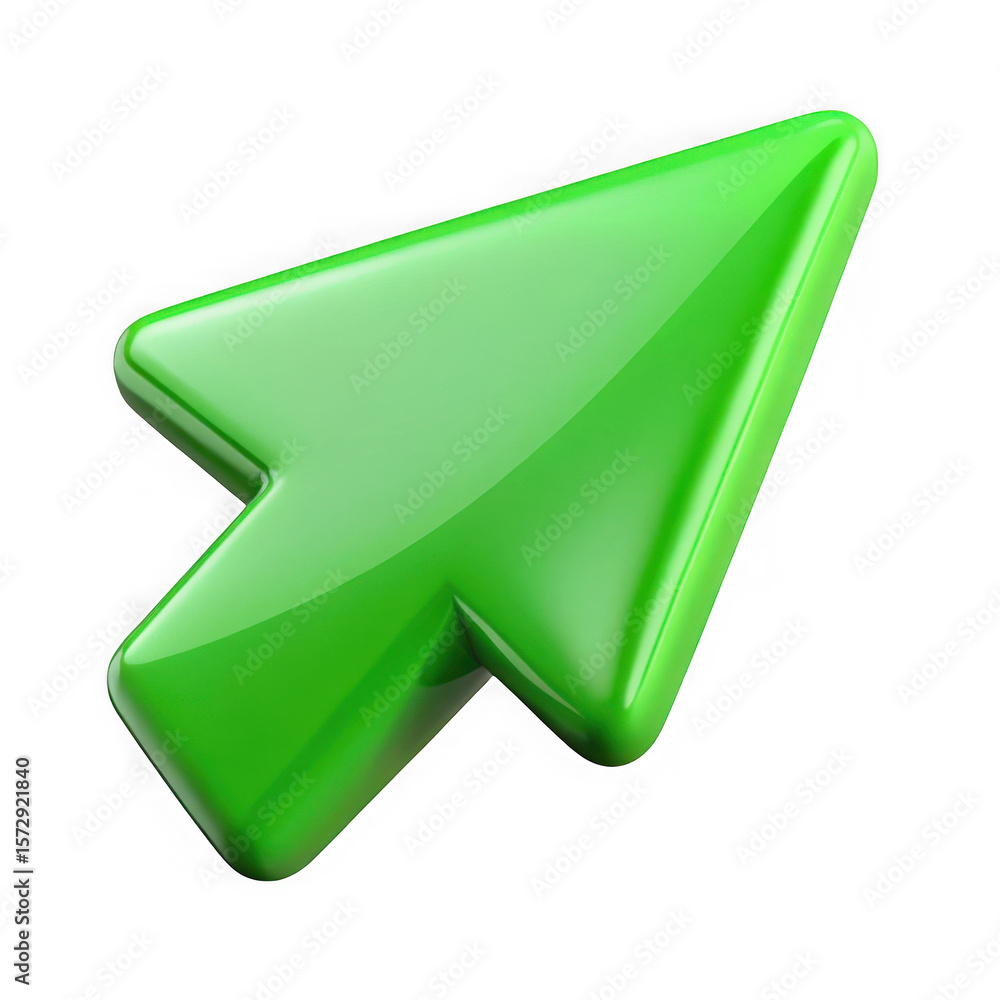 Fototapete Shiny green computer mouse cursor arrow on a black background