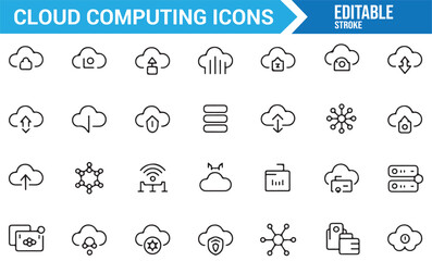 Data Storage, Cloud, and Network Icons for Cloud Computing Services