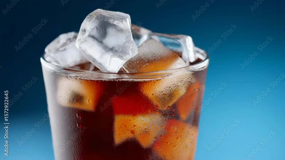 Aufkleber a glass of iced coffee with ice cubes in it. the ice cubes are floating in the liquid, creating a re