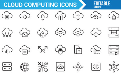 Cloud Computing and Data Storage Icons for Network Management and Security