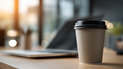 朝の光差し込むワークスペースのコーヒータイム | 温かみのある色調