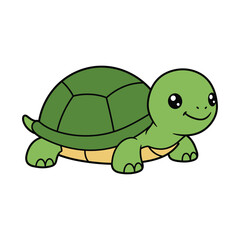 Obraz premium A cute green cartoon turtle with a happy expression, perfect for childrens books or educational materials