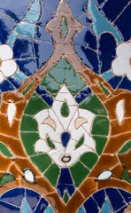Traditional art of Uzbekistan - pattern of colored tiles on the walls of the mausoleum Gur-Emir, Samarkand, Uzbekistan