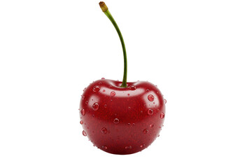 Isolated Fresh Red Cherry with Water Droplets