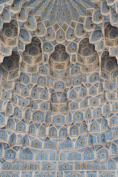 Deep niche and diverse muqarnas decoration in Gur-e Amir Tomb of the King mausoleum of Turco-Mongo conqueror Timur also known as Tamerlane in Samarkand, Uzbekistan