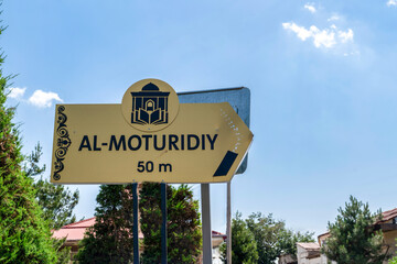 The direction sign of the mausoleum of Imam al Matrudiy Samarkand, Uzbekistan