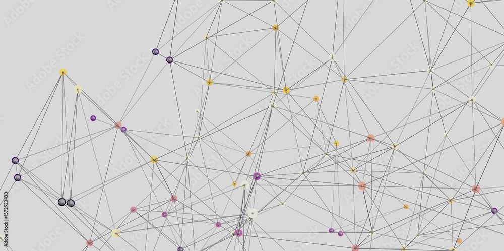 Poster abstract image depicting a complex network of interconnected nodes. ideal for technology, ai, or dat