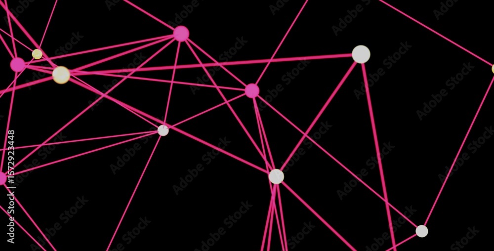 Poster pink lines connect colorful nodes. great for technology, network, and connection concepts.