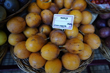 Tropical fruits growing on the island of Madeira in Portugal. Madeira, Portugal.