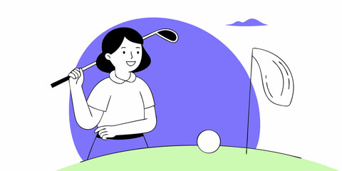 A stylized graphic showing a woman playing golf, perfect for sport related design projects or course and fitness promotions.