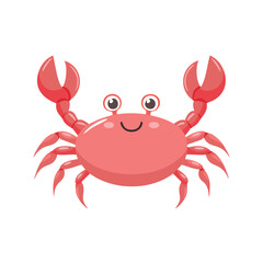 Cute coral crab with big claws and happy face cartoon illustration