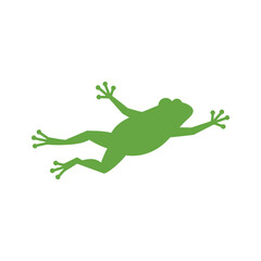 Fototapeta premium A vibrant green frog silhouette dynamically leaps across a stark white background, its silhouette capturing its essence