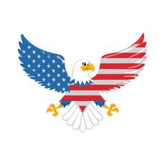 Patriotic eagle with american flag wings spread wide stars stripes