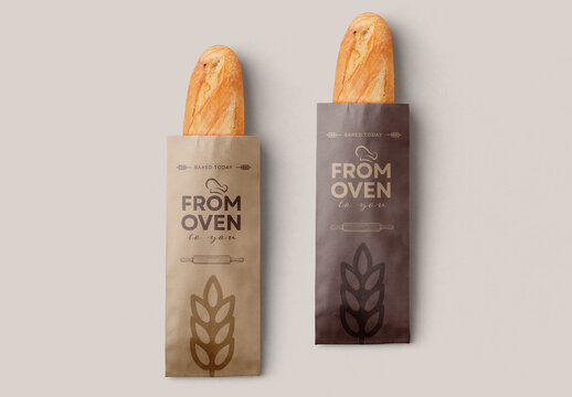 Dual Long Bread Packaging Mockup &ndash; Kraft Paper Sleeve Design for Rustic Bakery Branding