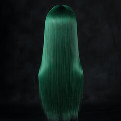 straight remy dyed green color human hair weaves extensions lace wigs on black background
