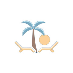 Palm tree sun and lounge chairs on beach tropical