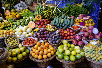 Tropical fruits growing on the island of Madeira in Portugal. Madeira, Portugal.