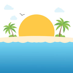 Tropical beach scene with palm trees and ocean vector