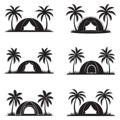 Fototapeta premium Sophisticated Minimalist Tent Silhouette Vector Collection – Elegant Black and White Outdoor Shelter Symbols for Premium Branding and Creative Projects. Thank You .