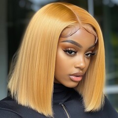 Straight hair extensions, various shades, marble background, beauty salon