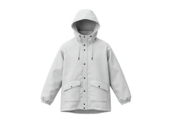 Isolated Classic White Raincoat with Hood and Pockets