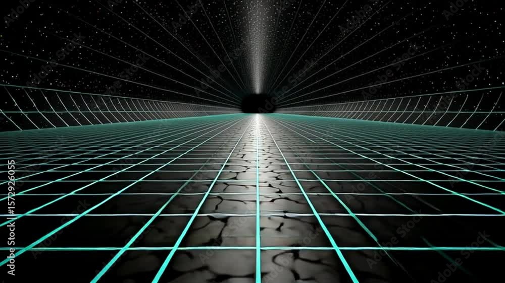 Poster visually striking depiction of a futuristic tunnel with grid lines generative ai
