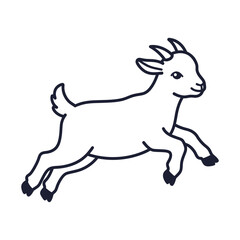 Fototapeta premium A playful cartoon goat kid leaps joyfully, its white fur and cheerful expression standing out against a clean white background