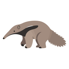 Fototapeta premium An adorable cartoon anteater is shown in profile view, standing on all fours against a clean white background