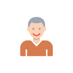 Smiling person with grey hair and orange shirt avatar user